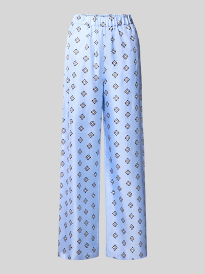 Produktfoto, lichtblauwe recht broek van zijde met grafisch patroon Relaxe Fit Gerade Hose aus reiner Seide Modell 'LADATTI' van MM by Max Mara, Dames