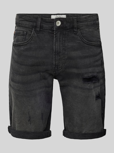 Redefined Rebel Szorty jeansowe o kroju regular fit z przetarciami model ‘PORTO’ Czarny 1