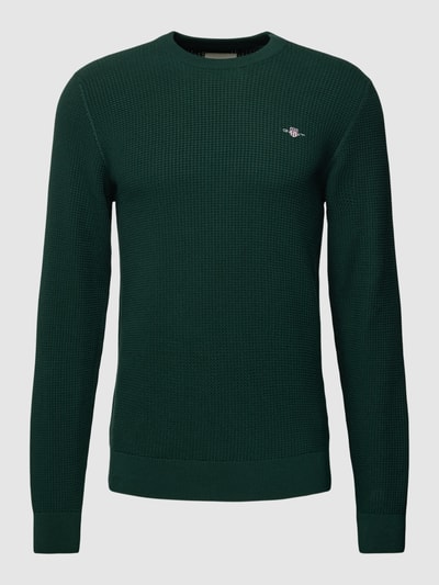 Gant Gebreide pullover met labelstitching Donkergroen - 2