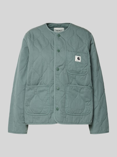 Produktfoto, Gewatteerd jack met labeldetail Model 'Kylan' van Carhartt Work In Progress, puur katoen, relaxed fit, ronde hals, opgestikte zakken, knoopsluiting, mintgroene kleur, lichte glans, zichtbare textuur door stiksels, dames, ruglengte maat S: 60 cm, schouderbreedte: 41 cm, borstwijdte: 55 cm, mouwlengte: 58 cm