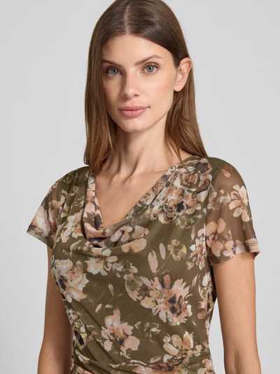 Zero Knielanges Kleid mit Wasserfall-Ausschnitt und Taillenband Khaki 3