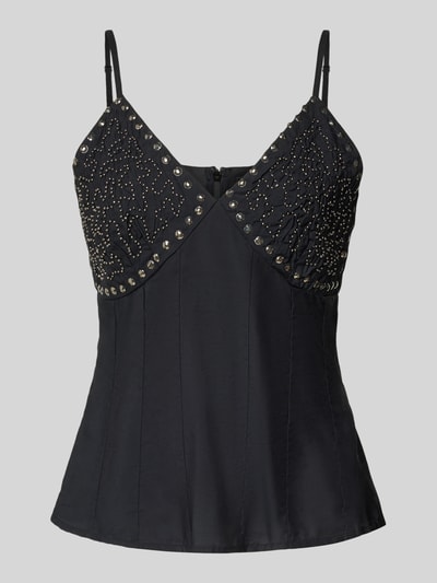 Produktfoto, Regular Fit Trägertop aus Viskose-Mix Modell 'HEATHER' von Vero Moda, jednokolorowy, cekiny, ozdobne perełki, dekolt w serek, wszyty zamek błyskawiczny, regulowane cienkie ramiączka, wykończenie: mieszanka wiskozy