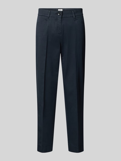 Produktfoto, Straight Fit Stoffhose mit Lyocell-Anteil Modell 'Mara' von Brax, granatowy kolor, proste nogawki, bawełniana mieszanka z lyocellem, długość 7/8, kanty, kieszenie boczne i z tyłu, zapięcie na guzik i zamek, szerokość w rozmiarze 36: 39 cm, długość nogawki od wewnątrz w rozmiarze 36: 68 cm