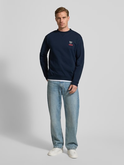 WOODBIRD Sweatshirt met labelprint, model 'Cane' Marineblauw - 1