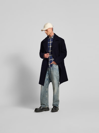 Officine Générale Regular Fit Mantel aus Schurwoll-Mix Dunkelblau 1