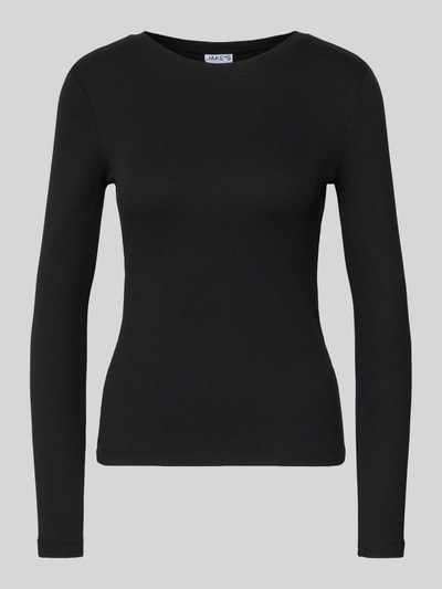 Jake*s Casual Shirt met lange mouwen in riblook met ronde hals Zwart - 2