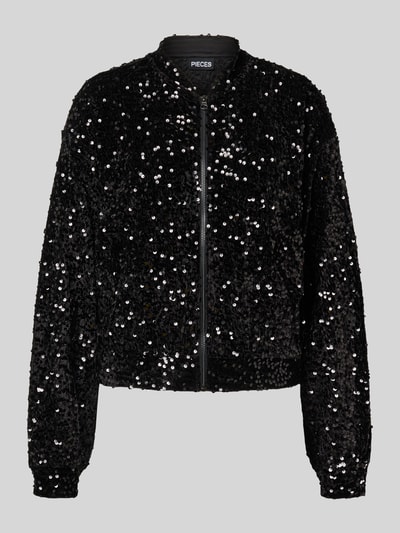Pieces Bluzon o kroju regular fit z cekinowym obszyciem model ‘KAM’ Czarny 2