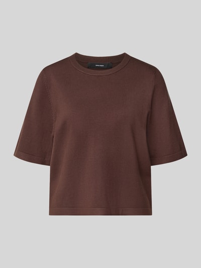 Produktfoto, brązowe Boxy Fit Strickshirt aus Viskose-Mix Modell 'VMSILJE' von VERO MODA, jednolity kolor, gładka tekstura, damski strickshirt