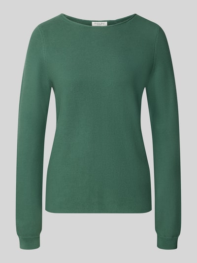 Produktfoto, Pullover aus reiner Baumwolle in Strick-Optik von Christian Berg Woman, grün, körpernahe Passform, Rundhalsausschnitt, feine Struktur