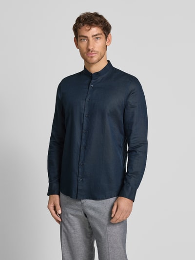 Jake*s Slim Fit Freizeithemd aus Leinen-Baumwoll-Mix Marine 4