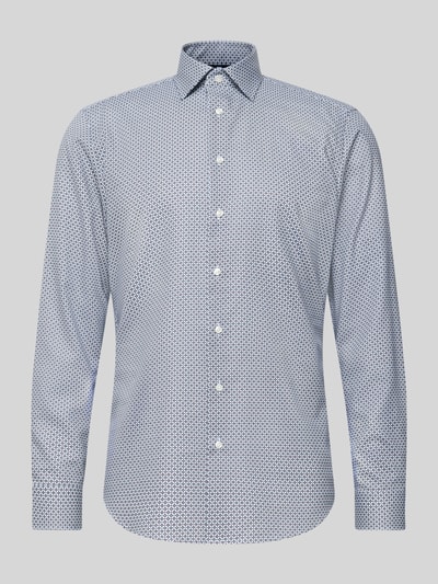 Produktfoto, Regular Fit Business Hemd aus Baumwolle mit Kentkragen von Christian Berg Men, dezentes Muster in Blau und Weiß, Knopfleiste, glatte Textur