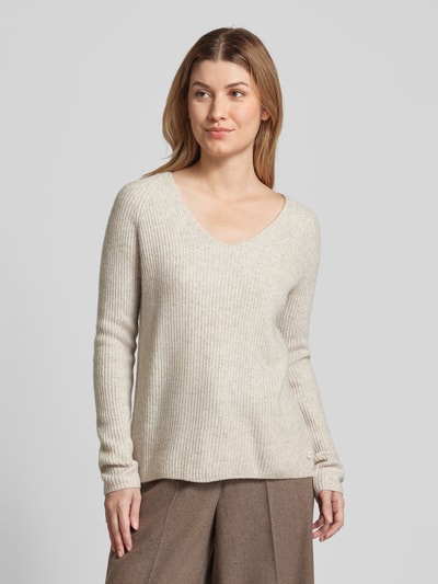 Fynch-Hatton Strickpullover mit V-Ausschnitt Beige Melange 4