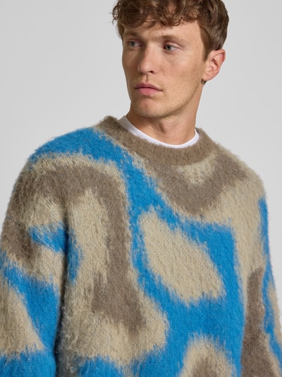 CK Calvin Klein Regular Fit Strickpullover aus Alpaka-Woll-Mix mit Motiv-Print Mittelgrau Melange 3