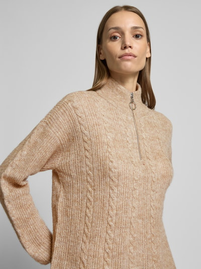 Vero Moda Regular Fit Strickpullover mit Troyer-Kragen Modell 'MILI' Taupe 3