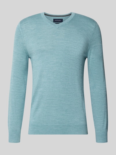 Christian Berg Men Strickpullover aus Woll-Mix mit V-Ausschnitt Schilf Melange 1