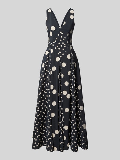 Produktfoto, Maxikleid aus Viskose-Mix Modell 'Inge' von Topshop, dunkelblau mit weißen Punkten, taillierte Passform, ärmellos, V-Ausschnitt