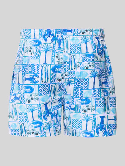 Produktfoto, zwembroek in all-over look met blauwwitte kleurvlakken, elastische band, model 'MAUI VIBES NOVELTY' van Jack & Jones, regular fit
