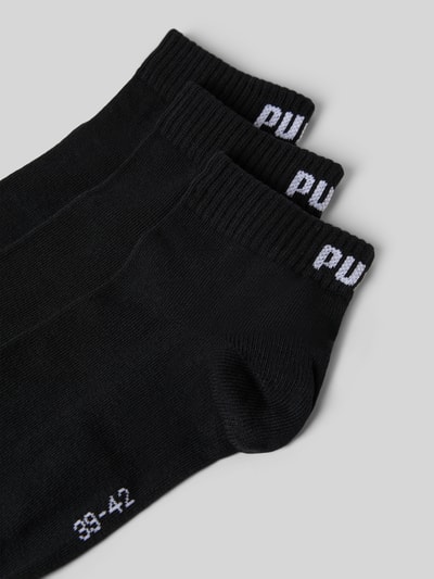Produktfoto, Sneakersokken met logo in set van 3 van Puma, heren, katoenmix met stretch, nauwsluitende pasvorm, zwart met witte details.