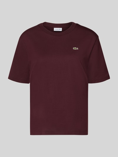 Produktfoto, Relaxed Fit T-Shirt aus reiner Baumwolle von Lacoste in dunklem Burgunderrot, glatte Oberfläche, Damski t-shirt