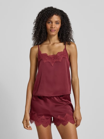 Jake*s Casual Trägertop aus Satin mit Spitzenbesatz Bordeaux 4