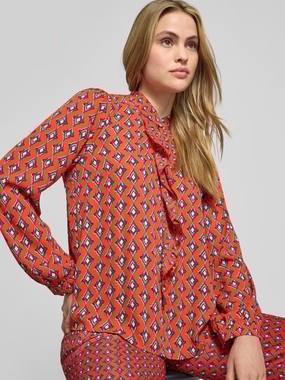 Marc Cain Regular fit blouse in all-over look met volants Rood - 3