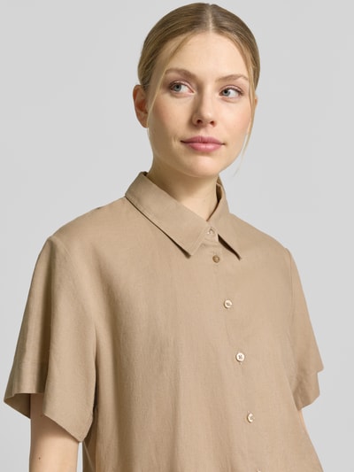HUGO Loose Fit Kurzarmblusen aus Leinen-Viskose-Mix Modell 'ENCANTADA' Beige 3