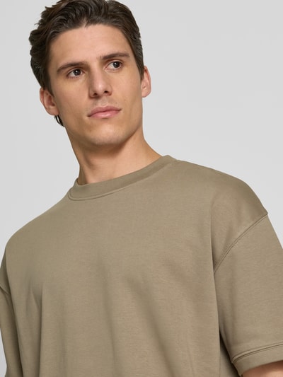 Lindbergh Oversized T-Shirt mit geripptem Rundhalsausschnitt Camel 3