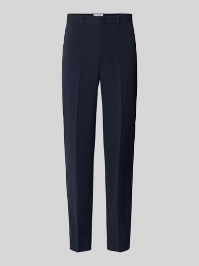 Produktfoto, Slim Fit Stoffhose mit Viskose-Anteil von Lindbergh in Dunkelblau, Bügelfalte, Elastischer-Material-Mix, Gesäßtaschen, Eingrifftaschen, Haken- und Reißverschluss, Bundweite 37 cm, Innenbeinlänge 80 cm