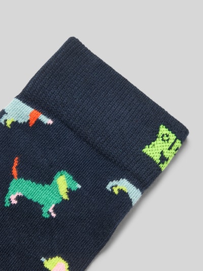 Happy Socks Sokken met motiefstitching, model 'Puppy Love' Donkerblauw - 2