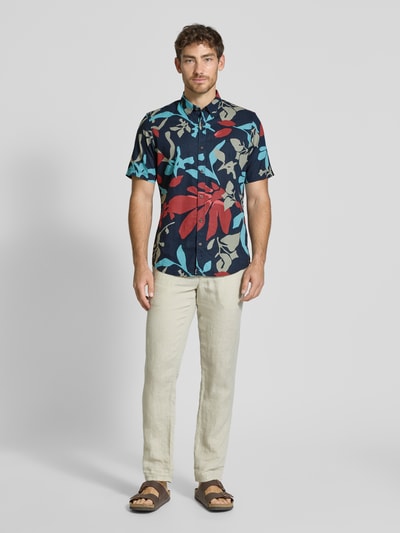 Lerros Regular Fit Freizeithemd aus Baumwoll-Leinen-Mix Dunkelblau 1