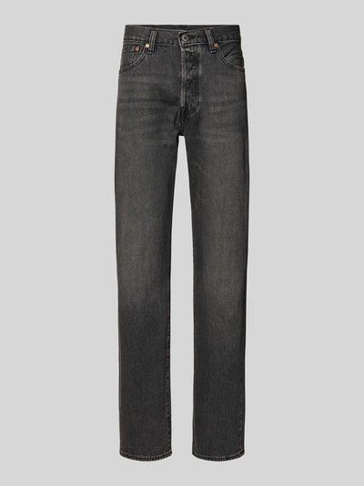 Produktfoto, Wide Leg Fit Jeans mit Eingrifftaschen Modell '501®' von Levi's®, schwarze Baumwolle im Used-Look, gerade Form, sichtbare Nähte.
