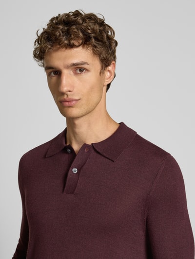 Christian Berg Men Slim fit gebreide pullover van wolmix Donkerrood gemêleerd - 3