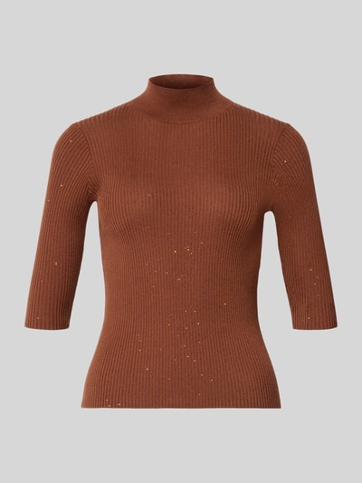 Produktfoto, Pullover mit Stehkragen Modell 'GALLO' von Marella in Braun, Slim Fit, Glitzer-Effekt, halbärmelig, gerippte Textur