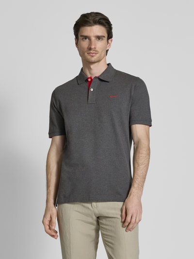 Gant Regular fit poloshirt met labelstitching Antraciet gemêleerd - 4