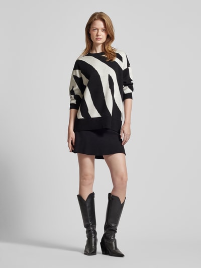 Vero Moda Regular fit gebreide pullover met two-tone-motief, model 'NANCY' Zwart - 1