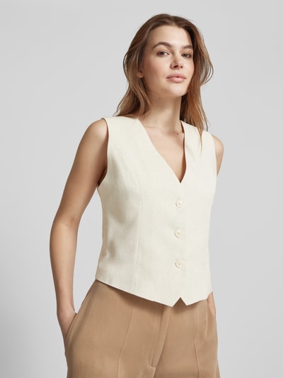 VILLA SOPHIE Linnen gilet met V-hals, model 'ELLA' Beige - 3