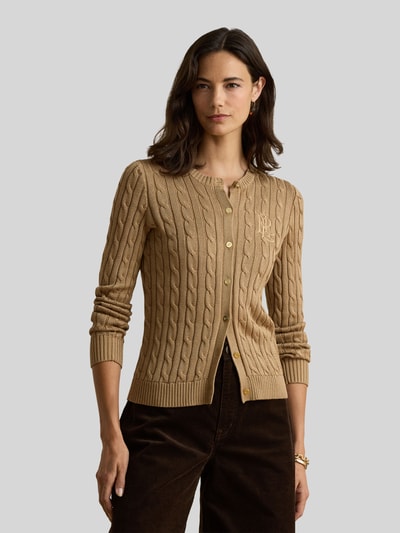 Lauren Ralph Lauren slim fit gebreid jack van mix van katoen en viscose Camel - 4