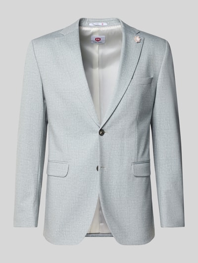 Produktfoto, Slim Fit 2-Knopf-Sakko Modell 'Paul' von CG - Club of Gents in hellem Grau, Material-Mix mit Viskose-Anteil, Reverskragen, Pattentaschen, Rückenlänge bei Größe 50: 76 cm, Schulterbreite 46 cm, Ärmellänge 65 cm, strukturierte Oberfläche