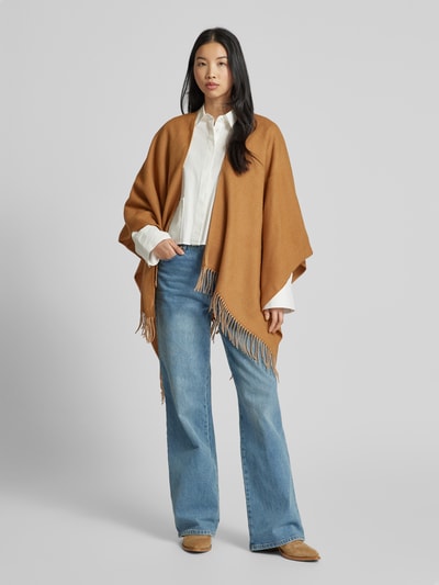 Fraas Poncho mit Ausfransungen Modell 'Cashmink' Camel 1