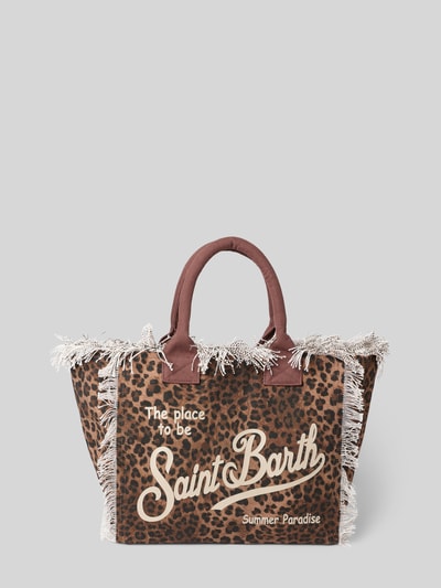 MC2 Saint Barth shopper met labelprint en franjes model 'VANITY' Donkerbruin - 2