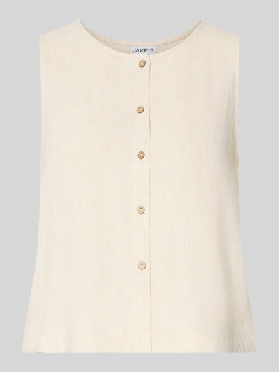 Productfoto, Bluse aus Viskose-Mix mit Knopfleiste van Jake*s Casual in beige, recht model, ronde hals, straight fit, knoopsluiting, Viscosemix met linnen, ruglengte bij maat 36: 47 cm
