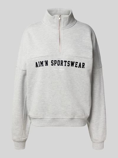 AIMN Sweatshirt met labelstitching, model 'Varsity' Lichtgrijs gemêleerd - 2