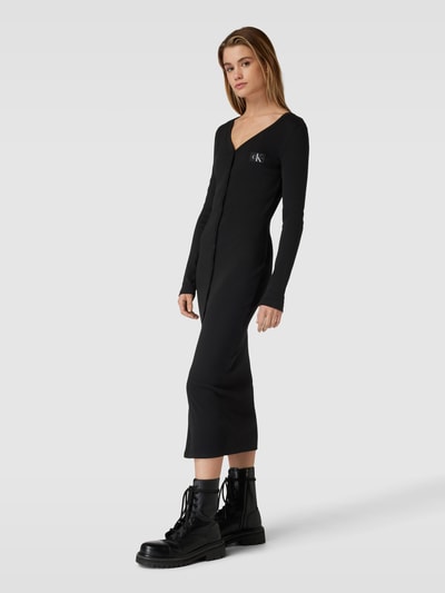 Calvin Klein Jeans Długa sukienka z drobnym prążkowaniem Czarny 1