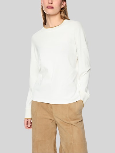 Marc Cain Regular Fit Langarmshirt mit kontrastierendem Rippkragen Offwhite 4