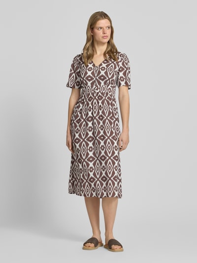 PIECES A-lijn midi-jurk van pure viscose model 'TALA' Middenbruin - 4
