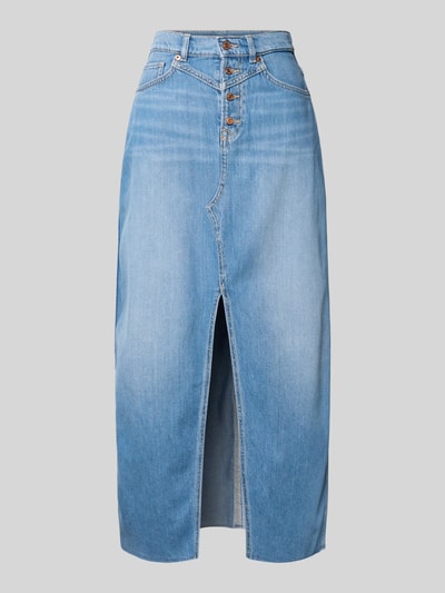 Produktfoto, Ausgestellter Jeansrock aus Baumwoll-Mix Modell 'MIRA' von Pepe Jeans in Denim-Optik mit Maxi-Länge, Label-Patch, Gürtelschlaufen, Knopfleiste, Gehschlitz vorn, Twill-Materialverarbeitung