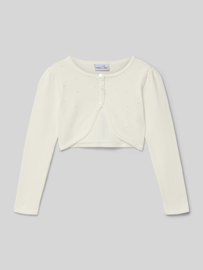 Produktfoto, Cropped Strickjacke mit Perlen von Happy Girls aus puur katoen, ronde hals, knoopsluiting, ruglengte maat 134: 28 cm, mouwlengte: 48 cm