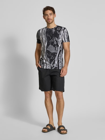 CARLO COLUCCI T-Shirt mit geripptem Rundhalsausschnitt Anthrazit Melange 1