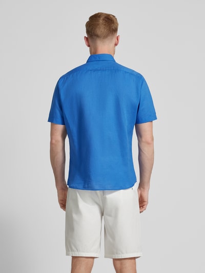 Jake*s Slim fit linnen overhemd met kentkraag Koningsblauw - 5