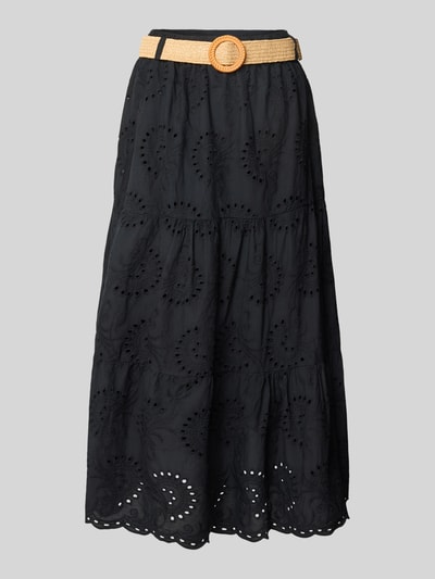 ZABAIONE Sukienka midi z haftem angielskim i paskiem Czarny 2